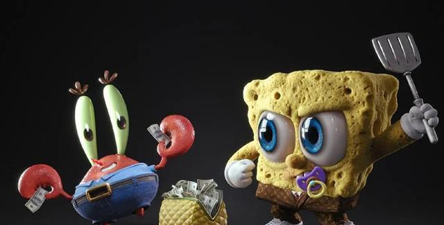 将动画角色3D化，小火龙手拿豪华球，痞老板与海绵宝宝像极了婴儿