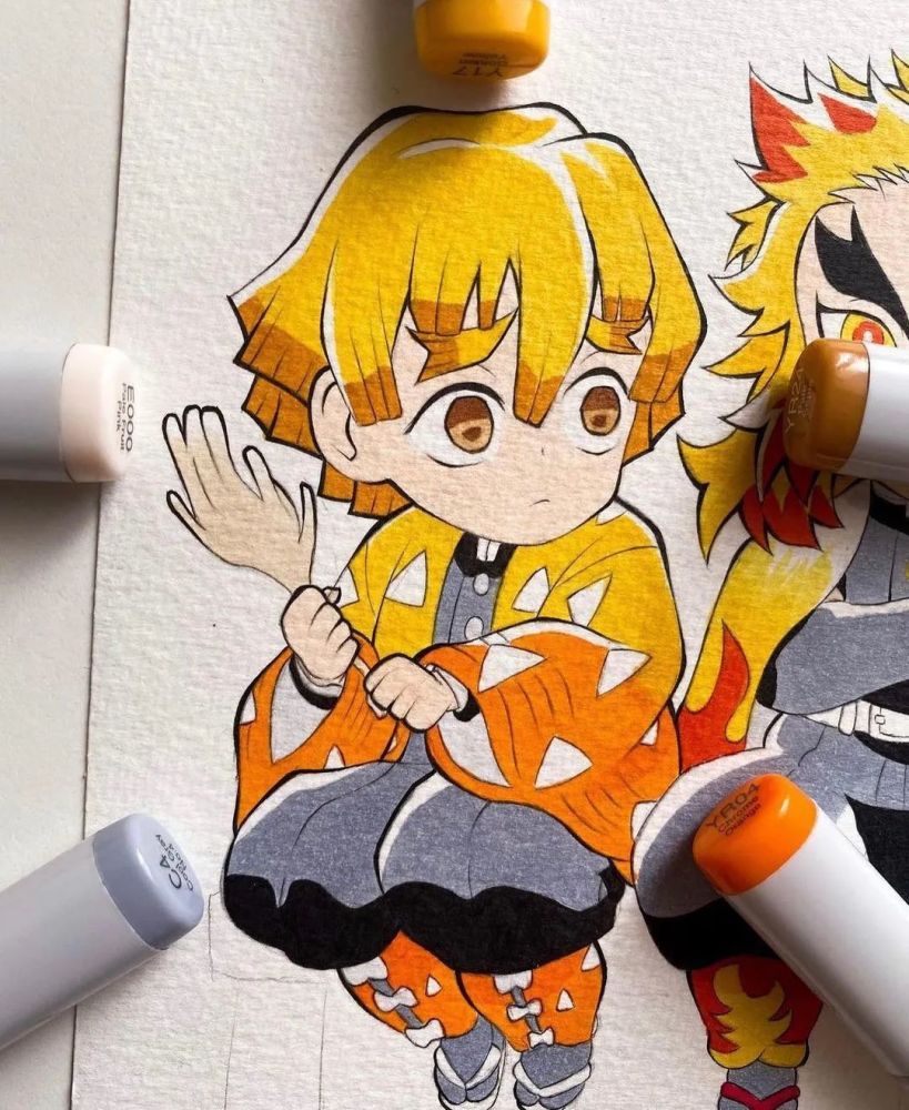 鬼灭之刃：一组彩色水笔手绘壁纸分享