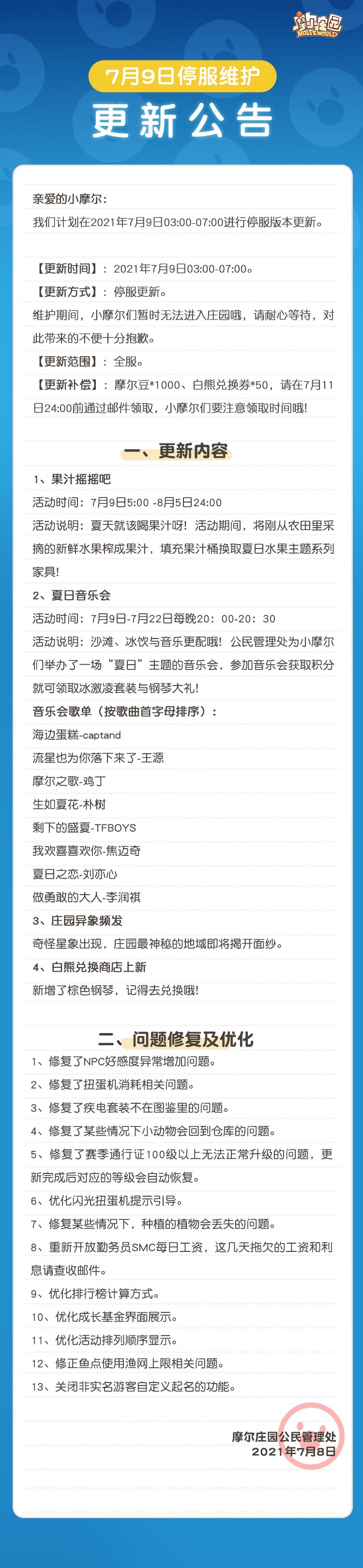 摩尔庄园7月9日更新介绍-果汁摇摇吧夏日音乐会白熊商店上新