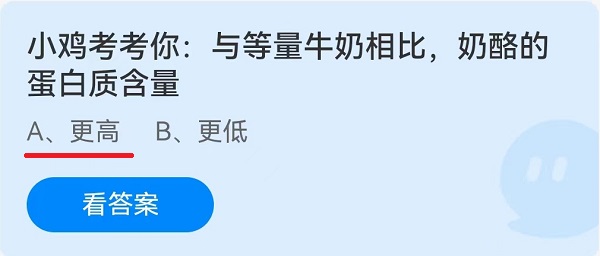 小鸡考考你与等量牛奶相比，奶酪的蛋白质含量？