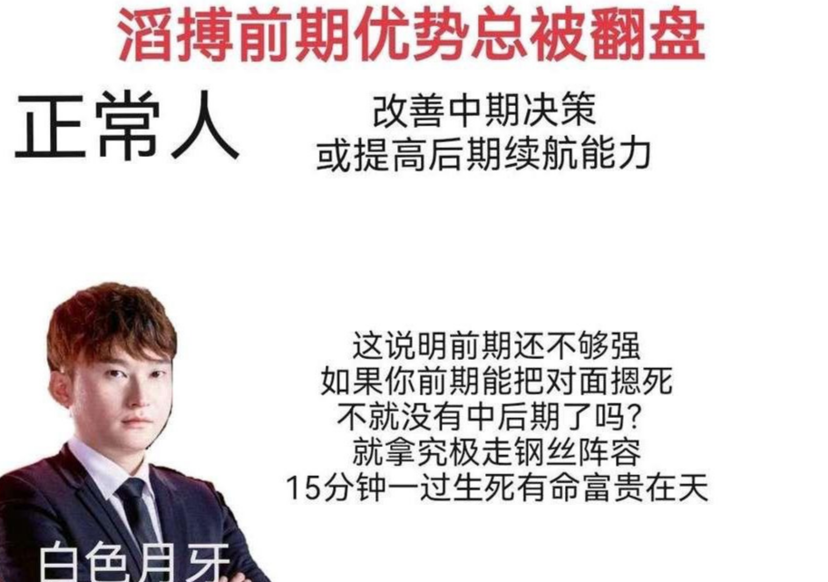 网友整活总结白色月牙BP思路：前期摁死不就没后期了吗？