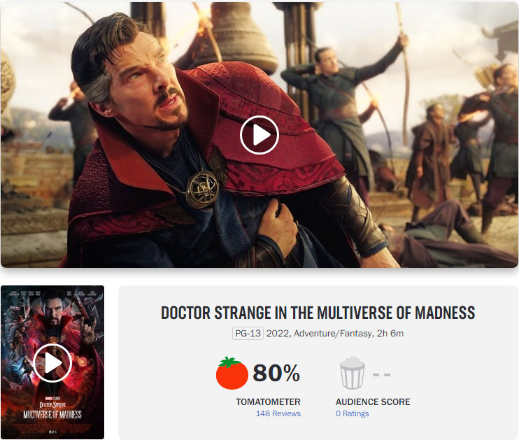 奇异博士2：疯狂多元宇宙口碑解禁烂番茄新鲜度80%-奇异博士2-评分