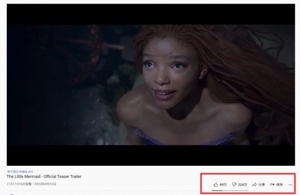 当迪士尼的“美人鱼”在油管上被点了224万个“踩”